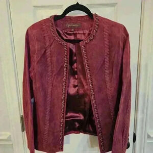 Burgundy Suede Jacket with chrome details